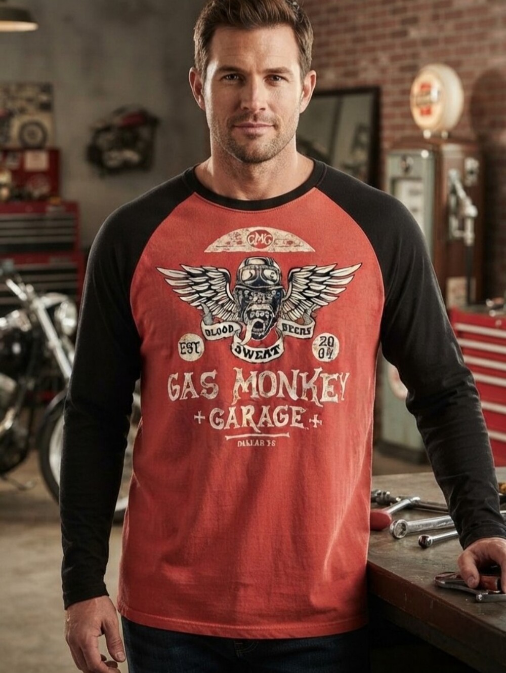 Gas Monkey Garage Raglan Long Sleeve Tee – Bikercore/Garagewear - Size  M